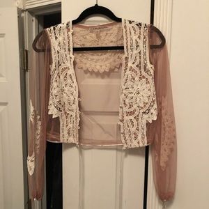 For Love & Lemons Cropped Blouse - Nude & White